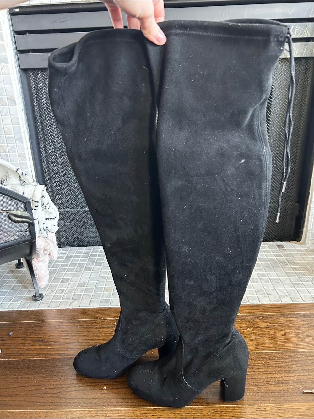 Vegan Suede Thigh High Heeled Boots